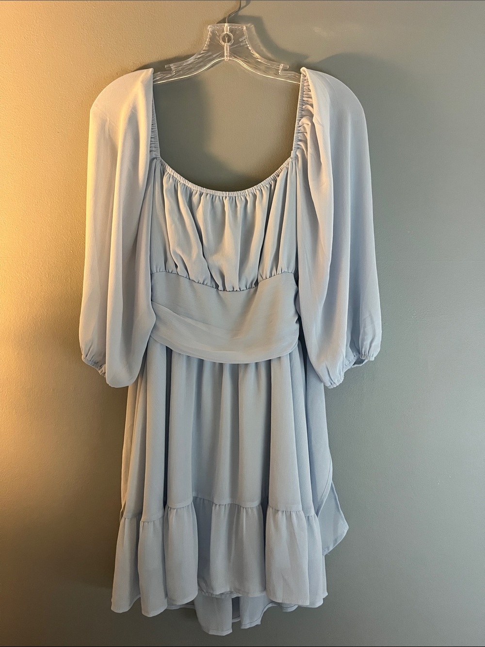 Powder Blue Puff Sleeve Tiered Mini Dress